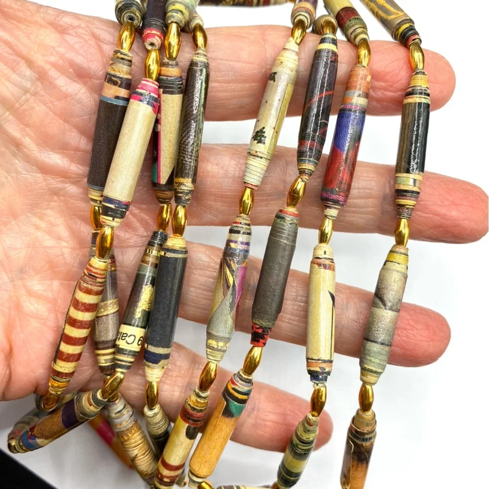 Artisan Paper Beads Necklace Pair Over-The-Head Style Kitchy OOAK Craftcore